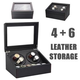 4 6 Automatic Watch Cases Winder Wooden Dual 2 Motor Storage Box Organizer Display Rack Stand Black279S