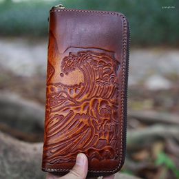 Wallets YourSeason Men 2023 Handmade Vintage Long Wallet Cow Leather Boys Card Holder Multi-card Position Casual