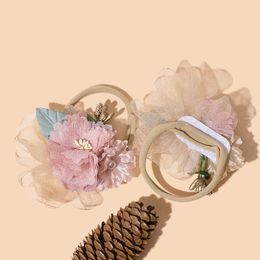 2023 Girl's Headband Nylon Soft Elastic Hair Bands Flowers With Leaf Headdress For Baby Girls Headwear Children Hair Accessories