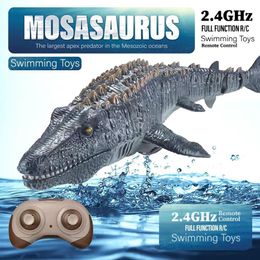 Electric RC Boats Remote Control Dinosaur Mosasaur Underwater Toy Boat Light Spray Water Swimming Pool Lake Bath Birthday Gift 230607