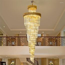 Chandeliers Modern Style Stair Chandelier El Show Room Luxury Crystal Gold Black Lighting Living Decoration