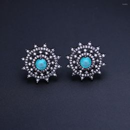 Stud Earrings Ranos Boho Sun-Earrings Natural Round Tourmaline Stone Studs Cubic Zirconia Brincos For Women Fashion Jewelry EFX013372