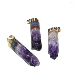 Pendant Necklaces Fashion Jewelry Natural Geode Druzy Amethyst Stone Female Gold Plating Crown Purple Crystal Quartz Healing 5pc