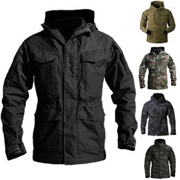 Men's Jackets Men Outdoor Tactical Windbreaker Jacket Waist Adjustable Windproof Mid -length Leisure With Hat Men's Autumn Winter Coat