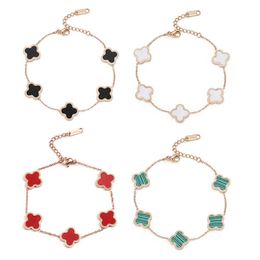 Charm-Armbänder und Halsketten, modisches und minimalistisches Armband mit fünf Blumen aus Roségold für Damen, Edelstahl-Armband mit vierblättrigem Kleeblatt, Paarschmuck
