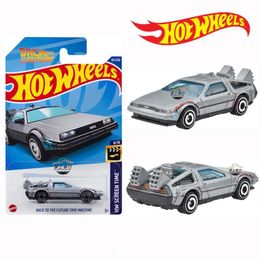 Diecast Model Wheels Delorean Back To The Future Time Machine Rubber Tyres Alloy Car Toy Collector 1 64 Limited Collection 230605