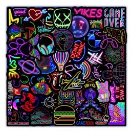 Bike Groupsets 50 Pcs Neon Lights Stickers Fashion Funny Luggage Mobile Phone Computer Notebook Decals Decorative Bicycle Frame 230607