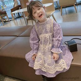 Girl's Dresses Girls Spring Autumn Dress Country Style Floral Fashion Kids Outfit Children'S Clothes R230607