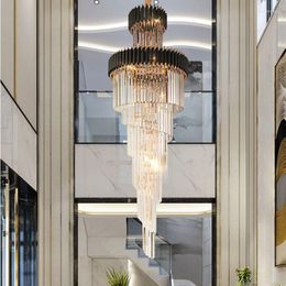 Chandeliers Luxury Modern Crystal Chandelier For Staircase Long Loft LED Cristal Light Fixture Villa Lobby Living Room Decor Hang Lighting