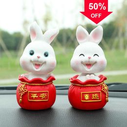 Car Cute Rabbit Car Ornament Swing Head 2023 Chinese Zodiac New Year Lucky Figurines Creative Gift Car Interior Decor