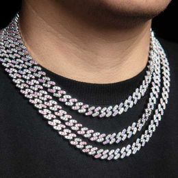 Miami Ice Diamond Cuban Real Vvs Moissanite Two Rows Silver Cuban Chain Necklace