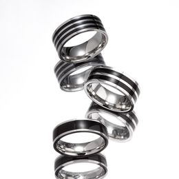 Trendy 8mm Black stripe Men Ring Titanium ring Carbide Casual Men Jewelry Couple Wedding Bands Boyfriend Gift