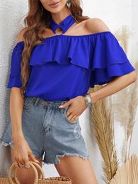 Women's Blouses Summer Women Chiffon Blouse Sexy Off Shoulder Halter Ruffle Lace Up Backless Female Elegant Shirts For 2023
