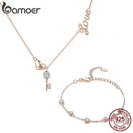 Wedding Jewellery Sets 925 Sterling Silver Key Lock of Love Gold Colour Necklaces Bracelets Set 230607