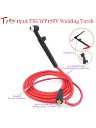 Mondstukken 150A 3m WP17FV TIG Welding Torch Soft Red Hose Argon Tungsten Arc Flexible Gas Valve Quick Connector WP17 Welder Gun