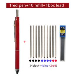 4 In 1 Multicolor Metal Pen with 3 Colors Ball Pen Refills and Automaticl Pencil Lead Students School Supplies Stationery Multi Function Pens Gifts