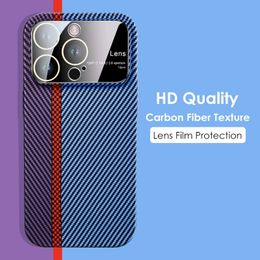 Carbon Fibre Texture Lens Film Protection Phone Case For iPhone 11 12 13 14 Pro Max 14Plus Carbon Fibre Shockproof Cover