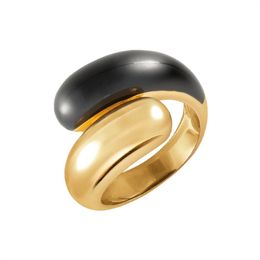 INS French New Double Head Black Gold Enamel Drop Glaze Brass Plated Contrast Colour Ring for Women in Europe And America