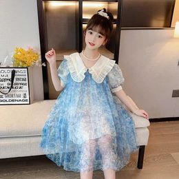 Girl's Dresses Summer Girls Chiffon Princess Dress Children Floral Peter Pan Collar for Print Short Sleeve Clothing 10