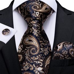 Neck Ties Men Tie Gold Blue Paisley Wedding For Hanky Cufflinks Silk Set Party Business Fashion DiBanGu Designer MJ7249 230605