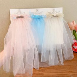 Hair Accessories Children's Sweet Mesh Hairpin Crown Lace Flower Girl Pink Veil Party Foreign Style Headwear