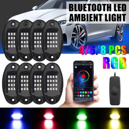 Car LED Rock Lights Music Sync Bluetooth APP Control 8 In 1 RGB Chassis Light Undergolw for Jeep Off-Road Truck Boat SUV