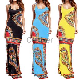 Ubranie etniczne Afrykańskie ubrania kobiety ubranie Abayas boho drukuj U dekoltu bez rękawów seksowna sukienka maxi impreza afrykańska sukienki dla kobiet 230606