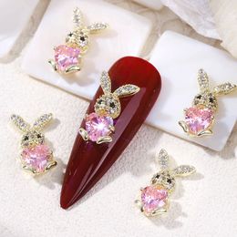 Nail Art Decorations 10PCS Embrace Heart Gem Rabbit Charms Zircon Lovely Bunny Metal Decoration Kawaii Easter Manicure Ornament 230606