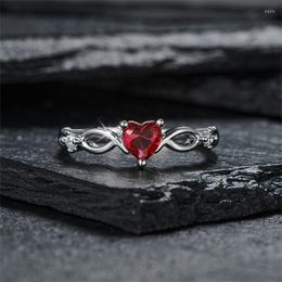 Wedding Rings Delicate Small Red Heart For Women Zircon Bands Silver Color Stacking Thin Ring Engagement Daily Party Jewelry