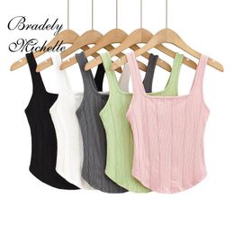 Camis 2022 Summer Girls Sexy Sleeveless Crop Tops Allmatch Stretch Vest Square Neck Striped Camisole