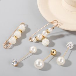 Brooches 5 Pcs/Set Trendy Simple Gold Color Metal Rhinestone Crystal White Pearl Pins For Women Jewelry Clothing Accessories