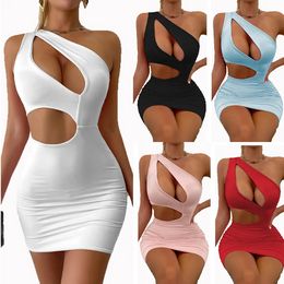 XS Designer Sexy Hollow Cut Out Dresses Summer Women One Shoulder Bodycon Mini Dress Party Night Club Wear Elegant Vestidos Bulk items Wholesale Clothes