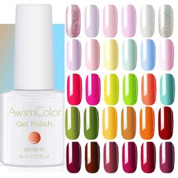 Kits Awsmcolor Gel Nail Polish Set, Pastel Color Uv Led Soak Off Nail Gel Kit, Winter Color for Christmas