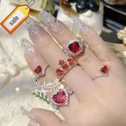 European and American Natural Dove Blood Ruby Ring Micro Zircon Diamond Heart Shaped Ring With 18K For Women