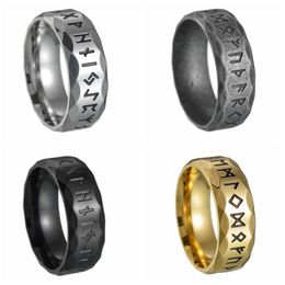 Hip Hop Rock Viking Nordic Mythology Amulet Rune Titanium Steel Fashion Unisex Ring Punk Party Gift 8MM