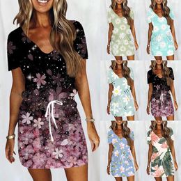 Casual Dresses Women Summer Floral Printed Dress Mini Swing With Pockets Sundresses For