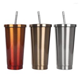 Water Bottles Double Wall 304 Stainless Steel Coffee Mug With Lids And Straw Car Travel Insulated Cup For Drinks Beer Milk