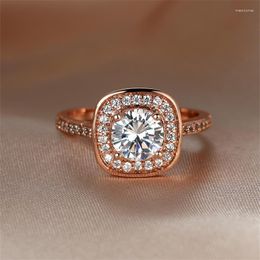 Wedding Rings Vintage Female Crystal Big Square For Women Rose Gold Colour Round White Zircon Stone Bands Promise Engagement Ring