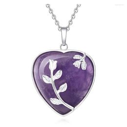 Pendant Necklaces FYJS Unique Silver Plated Leaf Flower Wrap Love Heart Amethysts Stone Link Chain Necklace Red Agates Jewelry