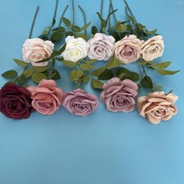 Decorative Flowers 10PCS Velvet Rose Branch Artificial Wedding Decoration Wreath Background Wall Decor Flore Simulation Silk Flower Bouquet