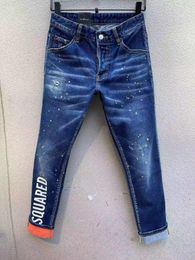 Mens Jeans Bright Colour Splash Ink Scratched Ripped Fashion Pencil Pants 108# 230606