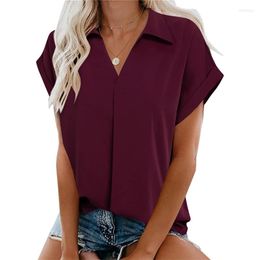 Women's Blouses Shirts And Chiffon Blouse Plus Size Elegant Office Lady V Neck Loose Top Women Short Sleeve Summer Women'S 2023