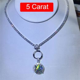 Pendant Necklaces Serenity Day 5ct 45cm Zircon Necklace D Colour VVS 925 Silver Chain Plate 18K Gold For Woman Fine Jewellery 230607