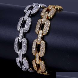 Chain 18K Gold Cz Cubic Zirconia Hip Hop Square Cuban Link Bracelet For Men 12 15Mm Miami Curb Bracelets Rapper Wristband Drop Deliv Dho1M