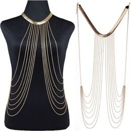 Pendant Necklaces Sexy Women Punk Gothic Multilayer Chain Tassel Body Jewellery Snake Chain Choker Gold Colour Body Chain Necklace Jewellery Shellhard 230607