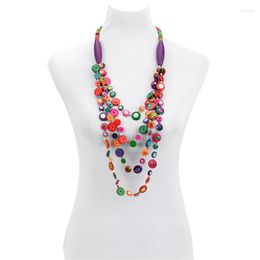 Pendant Necklaces European And American Exaggerated Long Bohemian Handmade 4 Colours Coconut Shell Wooden Beads Sequined Beach Necklace