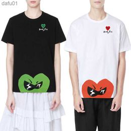 Break Egg Men Women T-Shirt Summer Heart Cartoon Embroidery Half Love Print O-Neck Short Sleeve Straight Couple Casual T-Shirt L230520