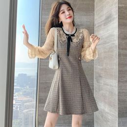 Casual Dresses One-Piece Korean Trend Women'S Clothing Early Spring Sweet Little Fragrant Style Lace Stitching Fashion Elegant Slim