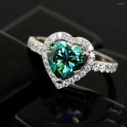 Cluster Rings Luomansi 1CT Heart Green Moissanite Stone Ring GRA Certificate - S925 Silver Jewellery Anniversary Party Gift