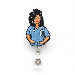 10pcs lot Medical Key Rings Felt Retractable Black Nurse Shape Badge Holder Reel For Gift246O254M